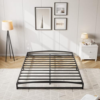 IDEALHOUSE Low Bed Frame, 6 in Queen Size Metal Platform Bed Frame, Black | Arch Design, Heavy Duty Bed Frame, Strong Bearing Capacity, No Box Spring Needed, - color: 6 Inch Black, size: Queen