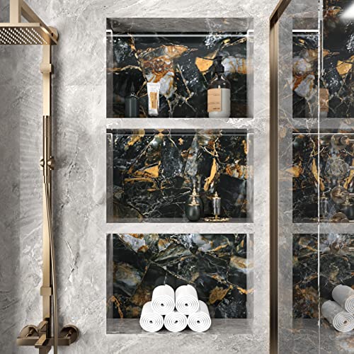 Wallercity Glossy Black/Gold Marble Wallpaper for Backsplash Peel and Stick Countertops Self Adhesive Wall Paper Sticker Waterproof Kitchen Marble Contact Paper for Cabinets Shelf Liner 15.8''x78.7'' - size: 15.8" x 78.7"