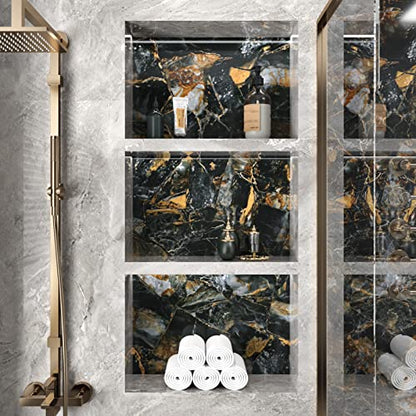 Wallercity Glossy Black/Gold Marble Wallpaper for Backsplash Peel and Stick Countertops Self Adhesive Wall Paper Sticker Waterproof Kitchen Marble Contact Paper for Cabinets Shelf Liner 15.8''x78.7'' - size: 15.8" x 78.7"