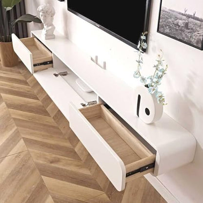 Solid Wood Floating TV Stand Wall Mounted, White, 47.2" Wall Mounted Entertainment Center Console, Hanging tv Media Shelf for Living Room, Bedroom (DSGWHITE-B, 47.2IN) - color: Dsgwhite-b, size: 47.2IN