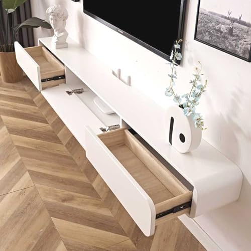 Solid Wood Floating TV Stand Wall Mounted, White, 63" Wall Mounted Entertainment Center Console, Hanging tv Media Shelf for Living Room, Bedroom (DSGWHITE-B, 63IN) - color: Dsgwhite-b, size: 63IN