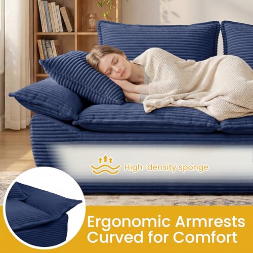 56" Boneless Loveseat, 2-Seater Boneless Sofa with Removable Cushions & 2 Pillows, Small Deep Seat Boneless Couch Compress Foam Sofa for Living Room, Apartments, & Office (Blue, Loveseat) - color: Blue, size: Loveseat（56")