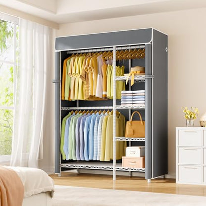 F2C Clothes Rack with Cover, White Closet with Gray Cover | Clothing Racks for Hanging Clothes, Heavy Duty Garment Rack with Shelves, 47.2"W x 16.5"D x 78.3"H, Load 630lbs - color: White Closet with Gray Cover