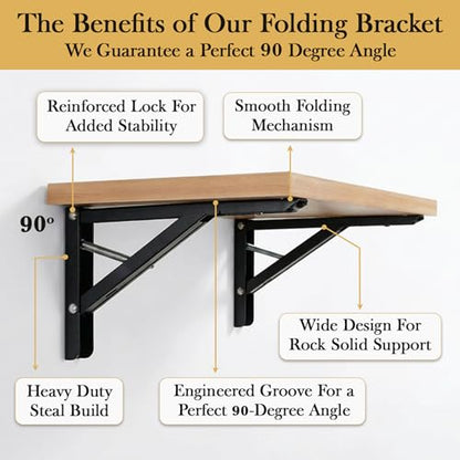 Folding Shelf Brackets 20 Inch Heavy Duty, Set of 2, 500 lbs, Collapsible Bracket with Locking Hinge for Fold Down Table, Wall Mounted Desk, Workbench, Laundry Room – Space Saving