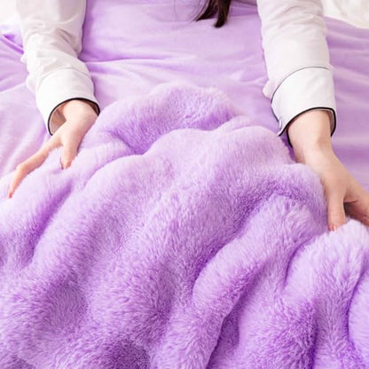 Fluffy Lavender Duvet Cover Full Set, Soft Shaggy Plush Rabbit Bedding Set 3 Pieces (1 Fuzzy Comforter Cover + 2 Faux Fur Pillow Cases)（Lavender, Full） - color: Lavender, size: Full