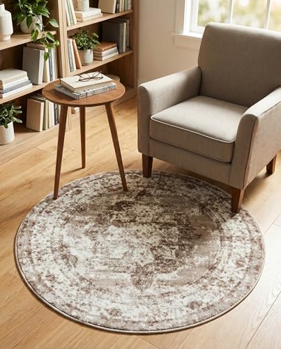 Rugs.com - Monte Carlo Rug – 3 Ft Round Beige Easy-Clean Rug – Vintage Medallion for Entryways, Kitchens, and Small Spaces - color: Beige, size: 3'3" (Round)