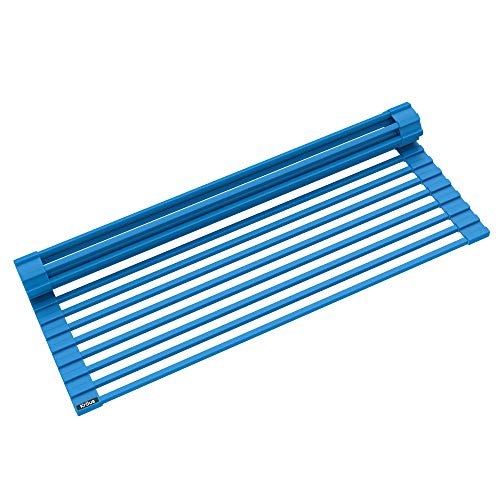 KRAUS Multipurpose Over-Sink Roll-Up Dish Drying Rack, Colander and Trivet in Aqua, KRM-10AQ - color: Aqua, size: 21 Inch - Regular Sink, style: Drying Rack