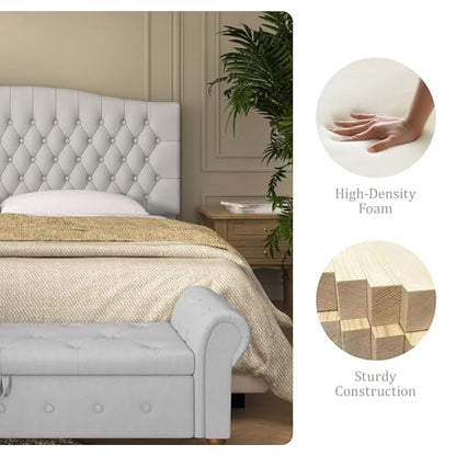 Furpopup Velvet King Size Headboard Only, Upholstered Wall Mount Light Gray | 2 ways to use:Wall-mounted (for adjustable bed) and bed frame mounted, Easy to assemble, Classic button design headboard - color: Light Gray/Taupe-velvet, size: King