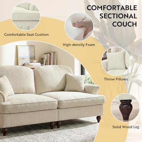 Loveseat Sofa Couch, 2 Seat Comfy Chenille Sofa with Removable Ruffled Skirt, Flared Armrests, Sturdy Legs, Convertible Sectional for Living Room, Bedroom, Apartment (Beige) - color: Beige, size: 76.4 Inch L