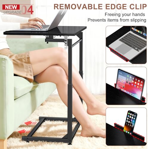 Tv Tray Table,Extra Large Dinner Food Tray Table,Couch & Bed Eating Desk,Heavy Duty Folding Laptop Side Table with 8Height & 90° Tilt Adjustable,C-Shaped End Table with Phone/Tablet Slot Black - color: Black Color, size: 1 Pack