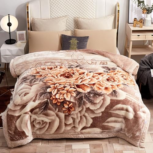 LGYKUMEG Warm Winter Korean Mink Blanket Full Size 71"×87", 6.6Lb Two Ply Reversible Raschel Blanket,Silky Soft Plush,180x220cm3kg - color: Peony Coffee, size: 71x87in/6.6lb
