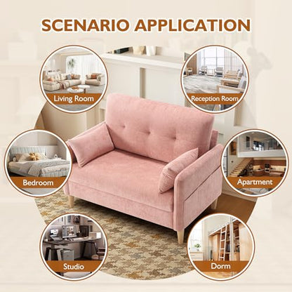 Urhanherry 47" Small Sofa Couch for Bedroom, Soft Chenille loveseat Mini Couch with Throw Pillow and Removable Cushion Cover for Small Spaces, Living Room, Apartment, Dorm, Office(Pink) - color: Pink