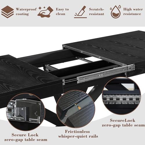 Extendable Dining Room Table for 4 6 8,55"-70" Kitchen Table Leaf,Black | Expandable Rectangle Dining Table,Wood Dining Table w/ Hidden Leaf & Storage, Space Saving, Kitchen Dining Living Room,Modern - color: Removable Leaf 55"-71" Black