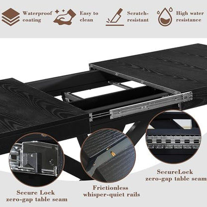 Extendable Dining Room Table for 4 6 8,55"-70" Kitchen Table Leaf,Black | Expandable Rectangle Dining Table,Wood Dining Table w/ Hidden Leaf & Storage, Space Saving, Kitchen Dining Living Room,Modern - color: Removable Leaf 55"-71" Black