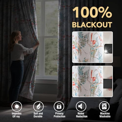 H.VERSAILTEX 100% 암막 꽃무늬 커튼 213.4cm(84인치) 길이 2패널 빈티지 커튼 패턴 프린트 단열 커튼 거실 침실 창문 트리트먼트 그로밋 드레이프, 틸/러스트 - color: 청록색/녹, size: 52"W x 84"L (Pack of 2)