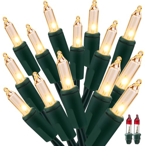ODEETRONIC Steady & Blink Clear Christmas Lights, 21.63ft 100 Count Incandescent Christmas Lights, 2 Modes UL Certified Warm Clear Light, Connectable Mini Tree Light for Room Wedding Party, Green Wire | Waterproof; UL certified connectable plug in; Xmas t