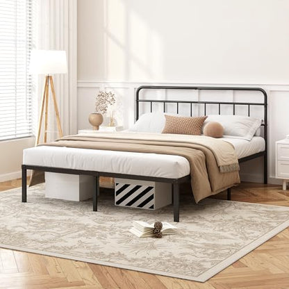 Kujielan 12 inches Full Size Bed Frame with Minimalist Headboard, Black | Metal Platform Base with Strong Metal Slats,Mattress Foundation for Under Bed Storage,Easy Assembly - size: Full
