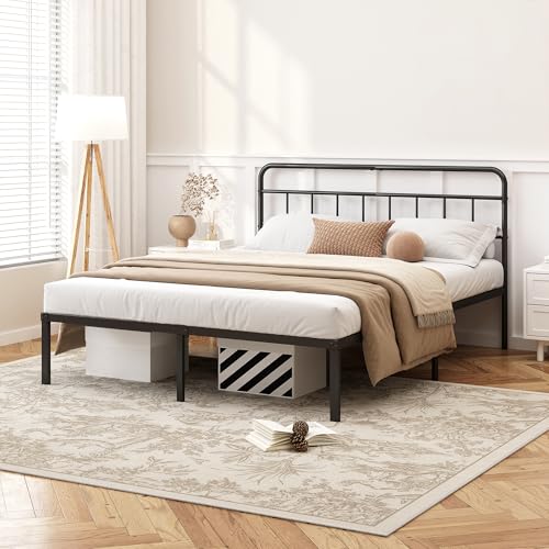 Kujielan 12 inches King Size Bed Frame with Minimalist Headboard, Black | Metal Platform Base with Strong Metal Slats,Mattress Foundation for Under Bed Storage,Easy Assembly - size: King