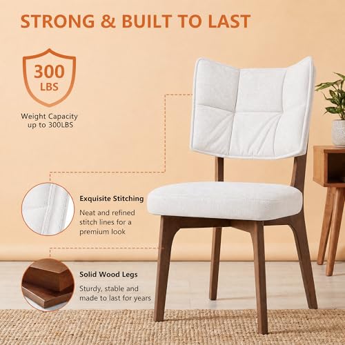 YOUNIKE Wood Frame Beige Dining Chair, Chenille Fabric, Single Pack | Modern Ergonomic Upholstered Kitchen & Dining Room Chairs, Double-Layer Backrest, Comfy Soft Cushion, Easy to Assembly - color: Beige
