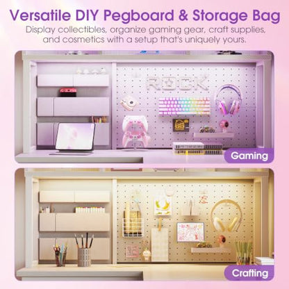AODK 53" L Shaped Gaming Desk with Pegboard, Hutch & 4 Drawers, White - color: White