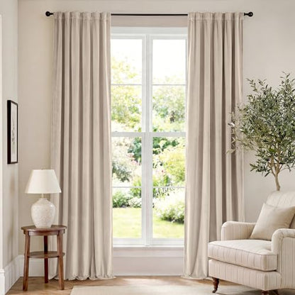 Beige Velvet Curtains Neutral Rod Pocket 52×102 Inch 2 Panels | Soft Velvet, Room Darkening, For Bedroom & Living Space, Light Shifting Texture, Elegant Drape, Cozy - color: R | Beige, size: 52"W x 102"L (Pack of 2)