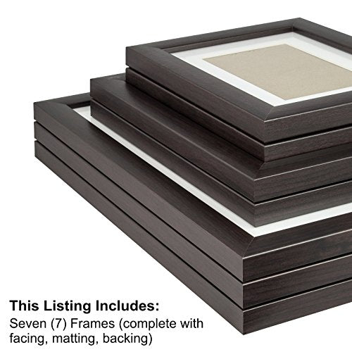 Craig Frames 23247778 Picture Frame 7-Piece Wall Set, Brown Frames, White Display Mats - color: 621FSET01S07X Brown Frame Set