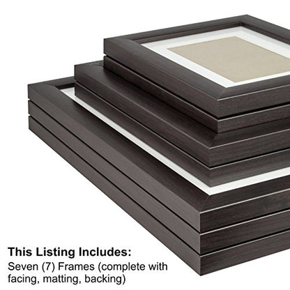 Craig Frames 23247778 Picture Frame 7-Piece Wall Set, Brown Frames, White Display Mats - color: 621FSET01S07X Brown Frame Set
