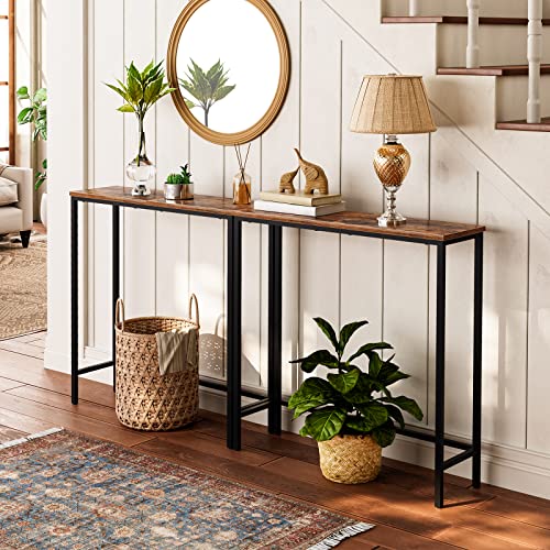HOOBRO Narrow Console Table, 29.5" Small Entryway Table, Thin Sofa Side Display Table, for Hallway, Bedroom, Living Room, Foyer, Rustic Brown and Black BF75XG01 - color: Rustic Brown + Black