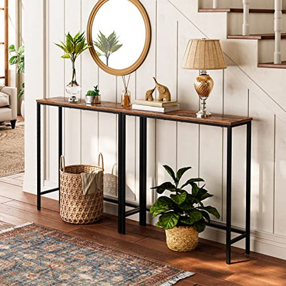 HOOBRO Narrow Console Table, 29.5" Small Entryway Table, Thin Sofa Side Display Table, for Hallway, Bedroom, Living Room, Foyer, Rustic Brown and Black BF75XG01 - color: Rustic Brown + Black