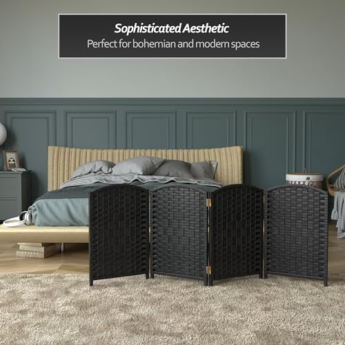 Red Lantern 2 ft. Short Diamond Weave Fiber Folding Screen - Black - 4 Panel - color: Black, size: 4 Panel