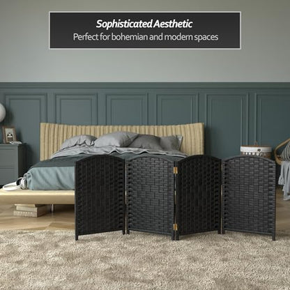 Red Lantern 2 ft. Short Diamond Weave Fiber Folding Screen - Black - 4 Panel - color: Black, size: 4 Panel