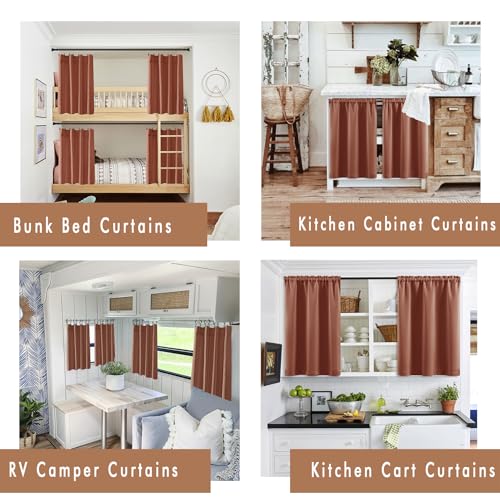 XTMYI Rustic Curtains for Kitchen Window,Boho Western Decor,Waterproof 70s Retro Curtains for Bathroom,24 Inch Length,Rust Orange - color: Burnt Orange, size: 30"W x 24"L (Pack of 2)