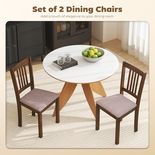HOMCOM Dining Chairs Set of 2 Upholstered Kitchen Chairs Slat Back Walnut | Rubberwood Frame, Padded Seat, for Living Room, Dining Room, Kitchen - color: Walnut, style: Slat Back