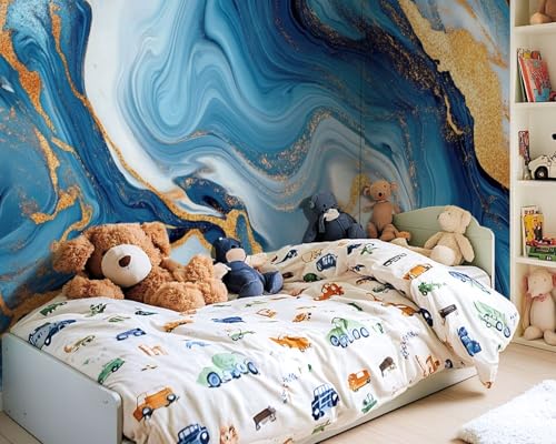 Peel and Stick Wallpaper Wall Murals Blue Marble Gold Abstract Marbling Natural Luxury Style Swirls Marble Self Adhesive Removable Canvas Wall Stickers for Living Room Kids Bedroom 69''x96'' - color: Multi2, size: 69x96inch