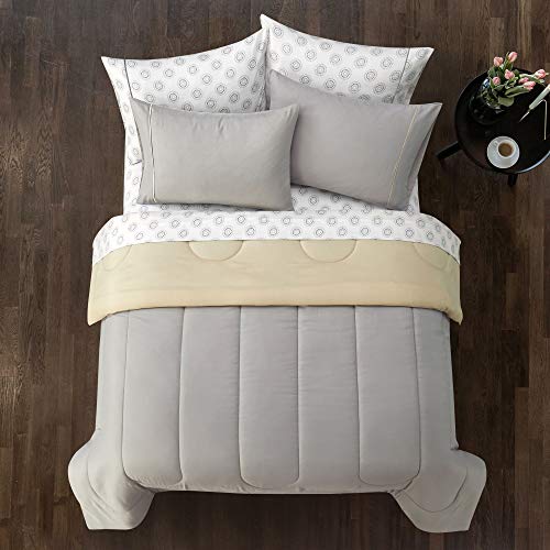 Idea Nuova Casa 7-Piece Solid Reversible Comforter Set with Bonus Sheets, Light Gray, Queen, 86"" x86 (WK699210) - color: Light Gray, size: Queen
