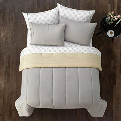 Idea Nuova Casa 7-Piece Solid Reversible Comforter Set with Bonus Sheets, Light Gray, Queen, 86"" x86 (WK699210) - color: Light Gray, size: Queen