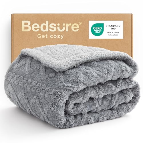 Bedsure Sherpa Fleece Blanket, Cable Jacquard Tufted, Warm, Throw, Grey | Ultra-Soft, Cozy, Thick for Winter, Ideal for Couch, Sofa, Living Room, Gift for Women, Stylish Home Decor, 50x60 Inches - color: 01 - Grey, size: Throw (50" x 60")