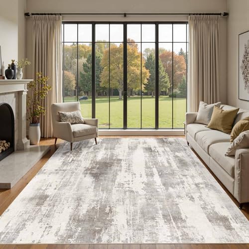 6x9 Taupe Modern Abstract Neutral Washable Rug for Living Room | Machine Washable,Soft,Non-Slip,Large Rug,Stain Resistant Low Pile Carpet for Office Dining Room Kitchen Home Deco - color: Beige Taupe, size: 6' x 9' (Rectangular)