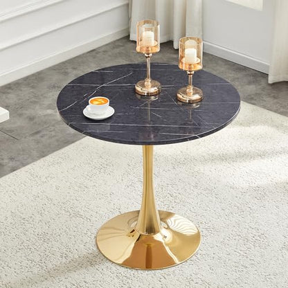 31.5" Round Dining Table, Mid-Century Modern Tulip Table with Thickened Tabletop & Metal Pedestal, Circle Bistro Table for Kitchen, Small Places, Apartments, Cafe - color: Grey Gold, size: 31.5" dining table