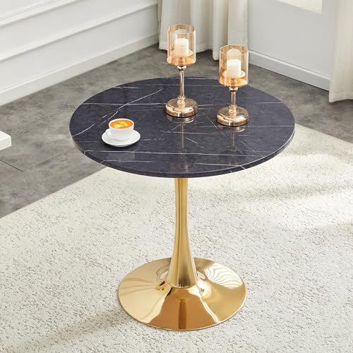 31.5" Round Dining Table, Mid-Century Modern Tulip Table with Thickened Tabletop & Metal Pedestal, Circle Bistro Table for Kitchen, Small Places, Apartments, Cafe - color: Grey Gold, size: 31.5" dining table