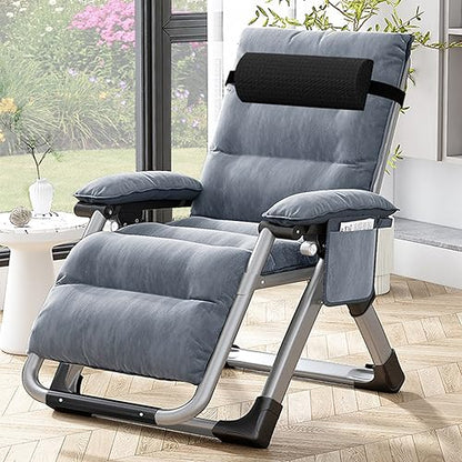 Comfy Folding Chair, Folding Lounge Chair with Cushion, Reclining Chair - color: Gray Noble