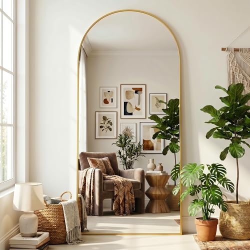 Full Length Mirror, 76" x 34" Arched Full Body Mirror Large Standing Floor Mirrors, Mirrors for Bedroom, Bathroom, Living Room Standing or Wall Leaning, Gold - color: Gold, size: 76"L x 34"W