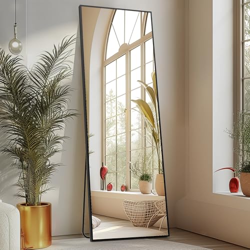 Sweetcrispy 59"x16" Full Length Mirror, Standing Full Body Mirror, Black | Aluminum Alloy Thin Frame, Floor or Standing, Suitable for Bedroom, Living Room, Cloakroom - color: Black-rectangle, size: 59"L x 16"W