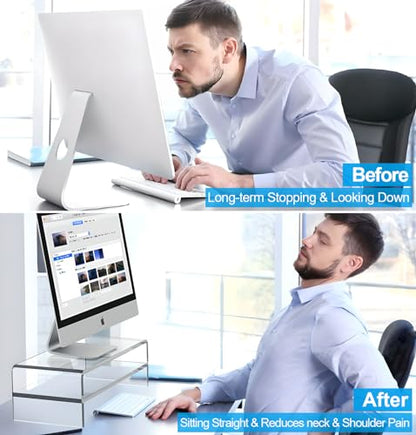 Egchi Acrylic Monitor Stand,2 Tiers Computer Monitor Riser(18x8x5.5 inches),Computer Stand/Monitor Riser for Office,School,Home,Laptop Stand Desktop Stand for Keyboard Storage&Printer TV Screen | Computer Stand, Monitor Riser, for Office,School,Home,Lapto