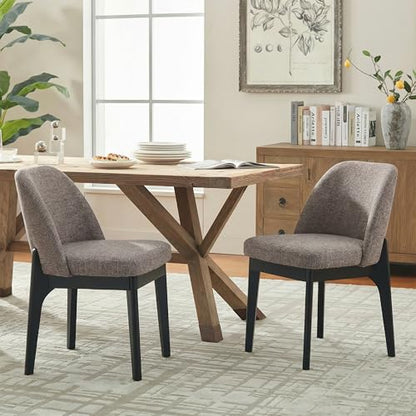 VKNOW Upholstered Wood Dining Chairs Set of 2 with Modern Fabric, Brown | Modern Dining Room Chairs with Wood Legs, Kitchen Chairs for Restaurant, Living Room, No Wobble - color: Brown-black Leg, size: 2 PCS