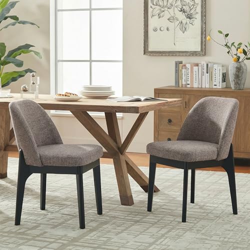 VKNOW Upholstered Wood Dining Chairs Set of 2 with Modern Fabric, Brown | Modern Dining Room Chairs with Wood Legs, Kitchen Chairs for Restaurant, Living Room, No Wobble - color: Brown-black Leg, size: 2 PCS