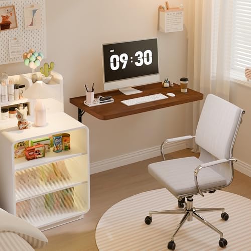 Dogsky 24" x 14" Floating Wall Desk, Fold Down Wall Table - 100 lbs Heavy Duty Solid Pine Wall Mount Folding Desk for Home Office, Laundry Room, Kitchen & Small Apartment, Walnut - color: Walnut, size: 24'' x 13.7'' x 6.3''