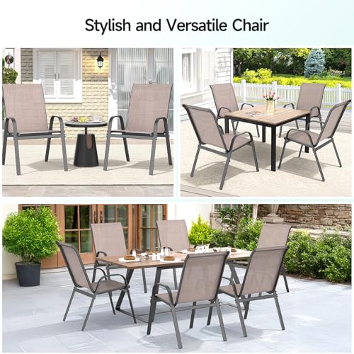 Patio Chairs Set of 4, All Weather Outdoor Dining Chairs | Stackable Dining Furniture Set, Breathable, High Back, Lawn, Garden, Backyard, Poolside Furniture - color: Brown