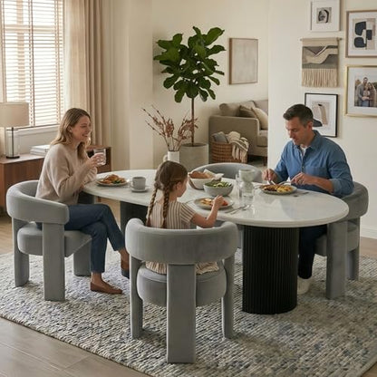 Velvet Modern Barrel Dining Chairs Set of 2, Upholstered Accent Chair with Back, Vanity Chair Comfy Armchair for Kitchen/Dining Room/Living Room, Grey - color: Grey, size: Set of 2