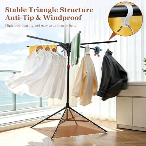 Adjustable Collapsible Umbrella Style Clothes Drying Rack, 4Legs6Telescopic Arms, Space-Saving Freestanding Laundry Airer with Windproof Clips, Easy Setup Indoor Outdoor (Black-Carbon Steel) - color: Black-carbon Steel